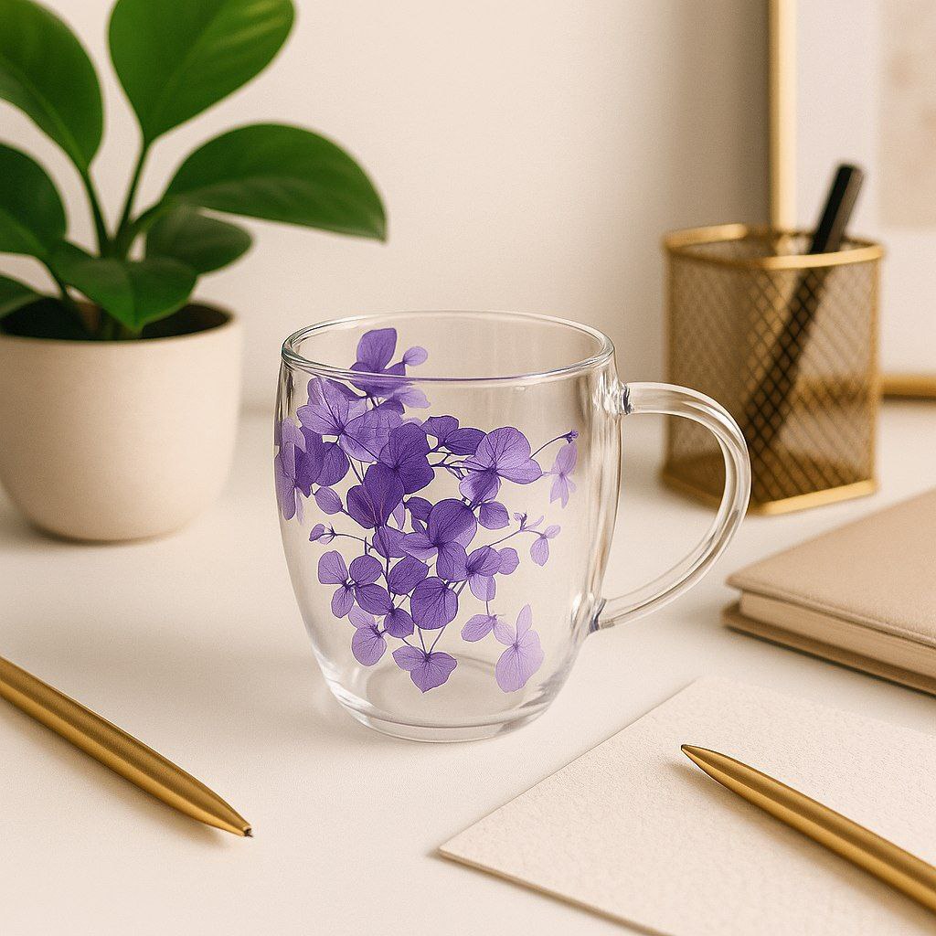 Picture of Double-Layered Dried Violet Flower Cup with high quality Borosilicate Glass