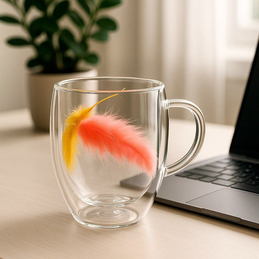 Picture of Double-Layered Dried Bird feather Cup with high quality Borosilicate Glass