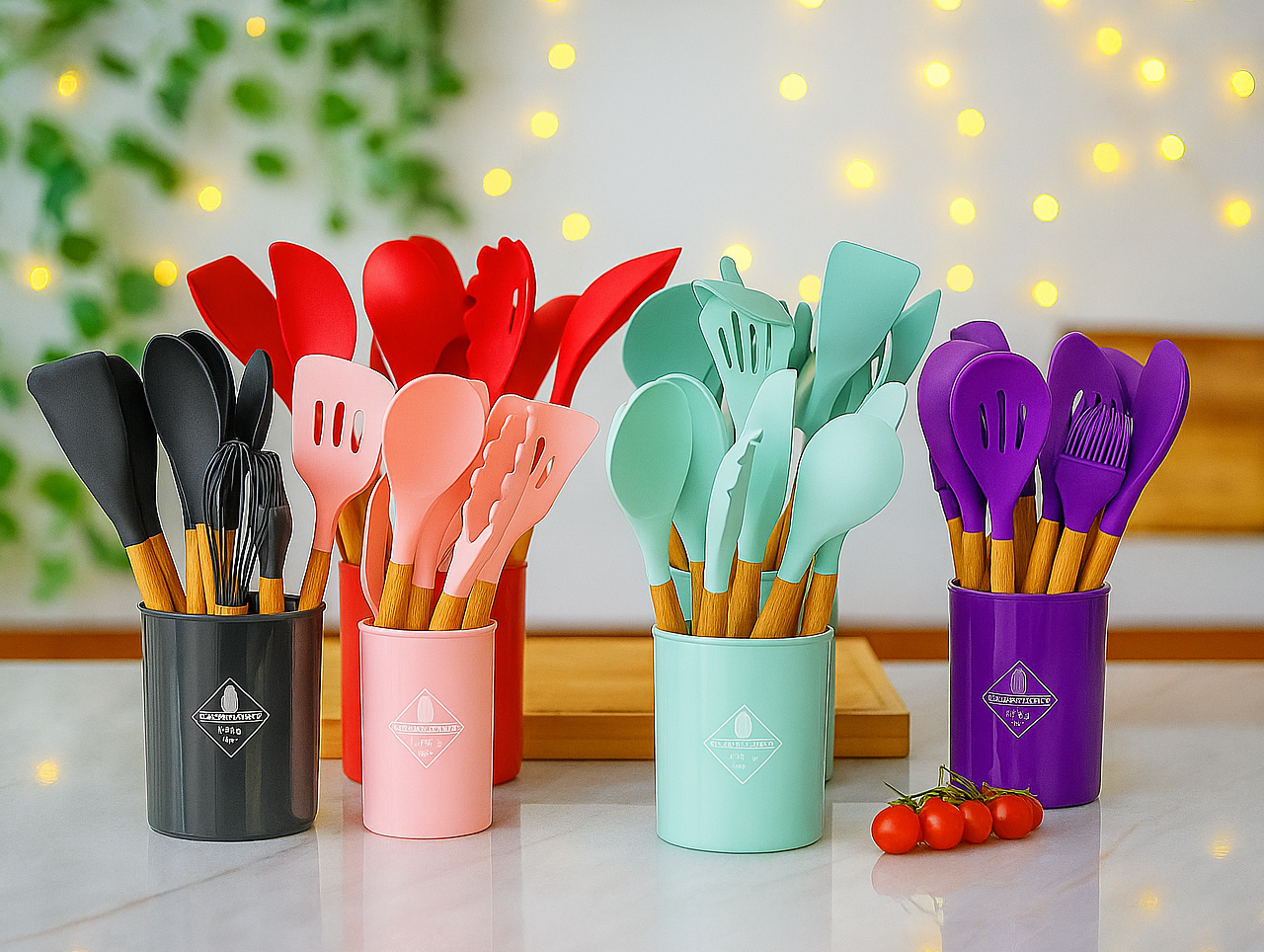 Picture of All in one Nonstick Silicone Kitchen Utensils Set with Wooden Handles 12 pieces
